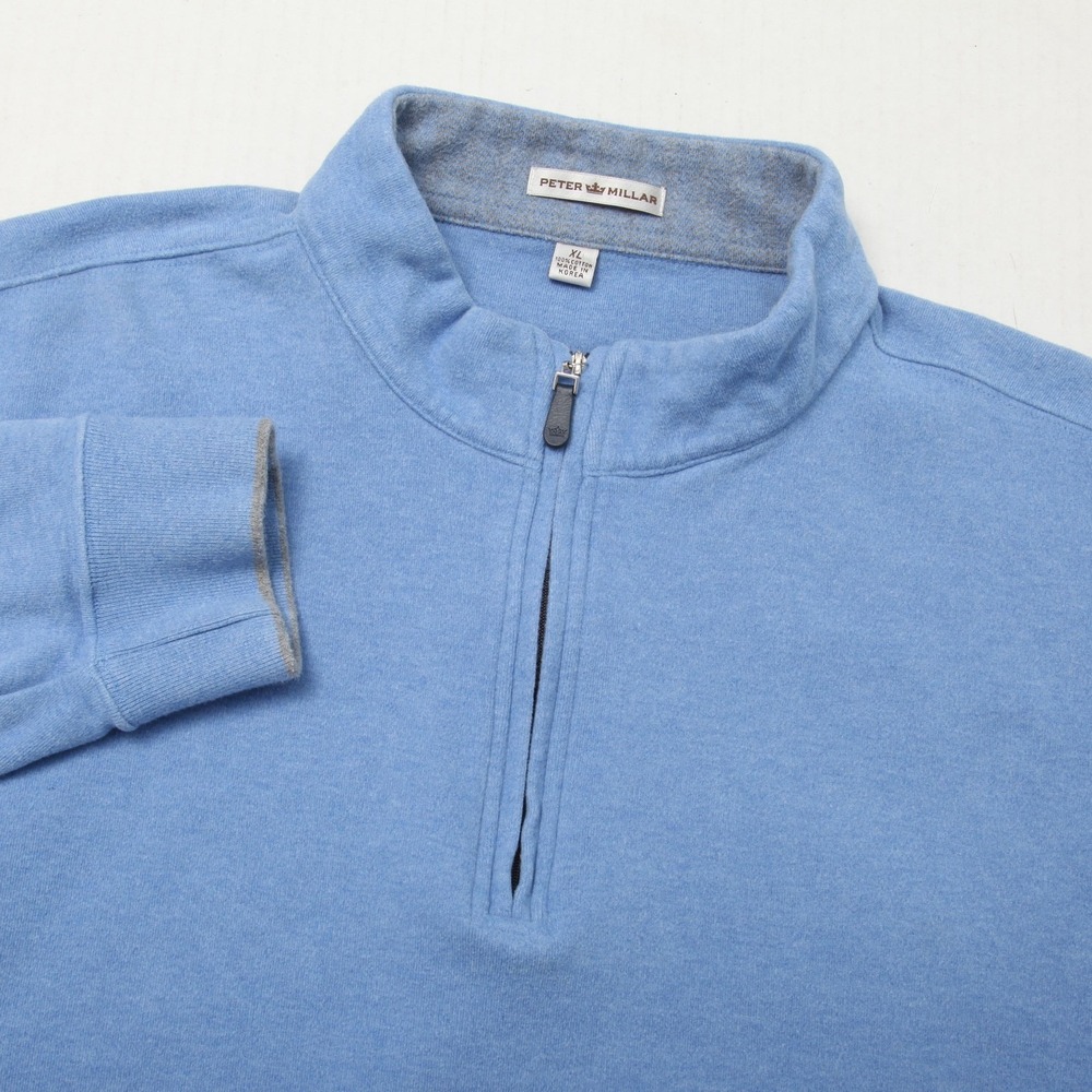 Peter Millar Melange Sweater Men XL Light Blue 1/4 Zip Cotton Mock Neck Pullover